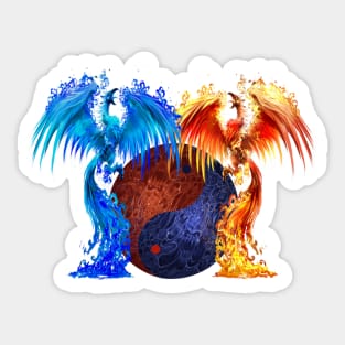 Fantasy Fire And Ice Phoenix Red Blue Yin Yang Sticker